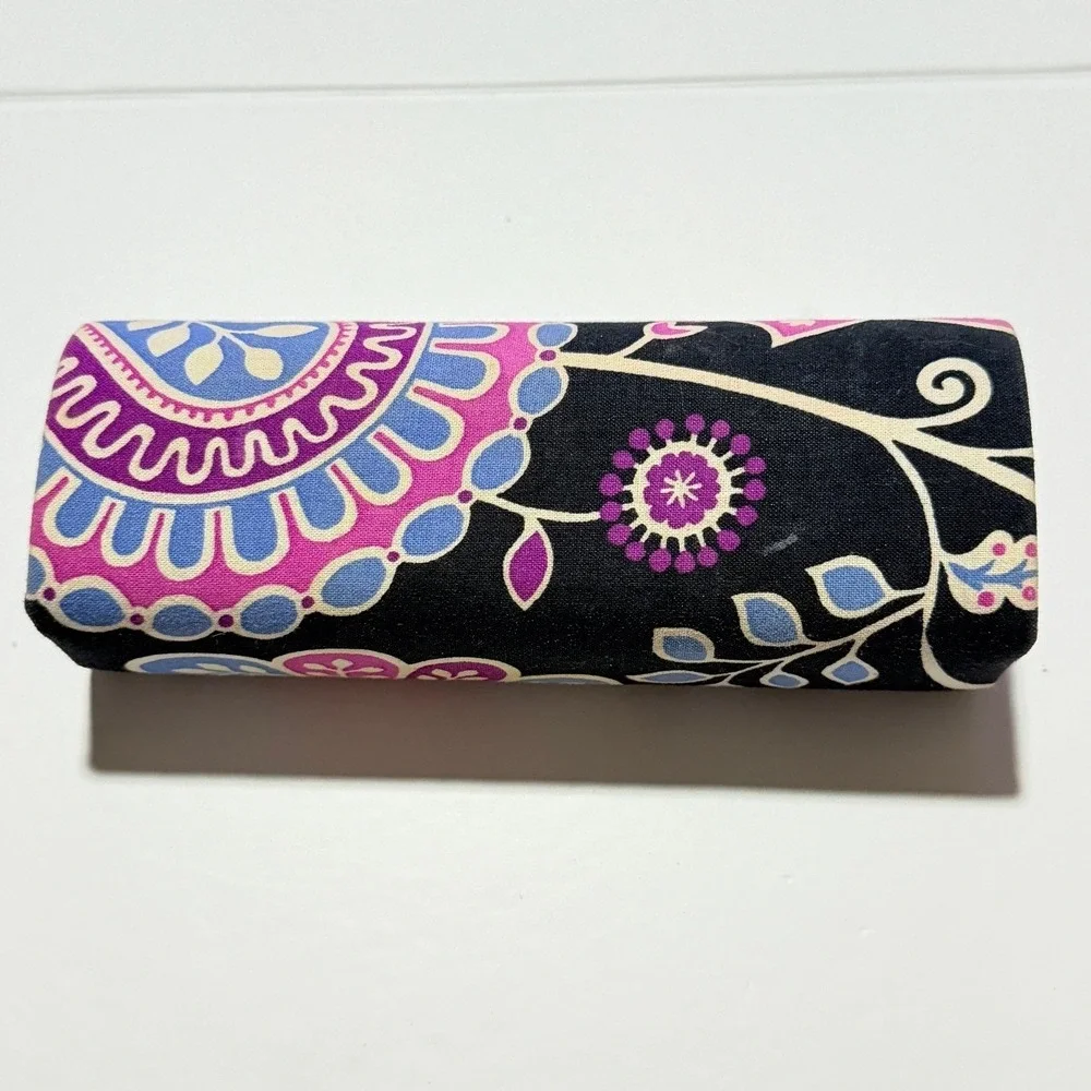 Vera Bradley Eyeglass Case Alpine Floral Paisley Black Purple Hard Shell Boho